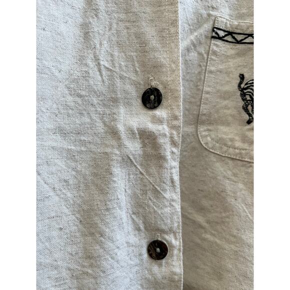 Cabin Creek Linen Blend Zebra Embroidered Button Front Waist Tie Top Large Y2K - Picture 3 of 12